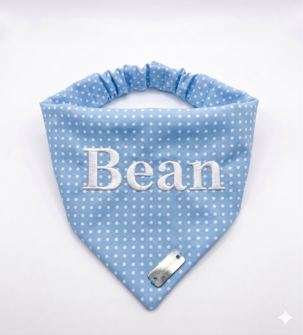 Blue Polka Dot Tailored Trails Scrunchie Bandana *PERSONALISED