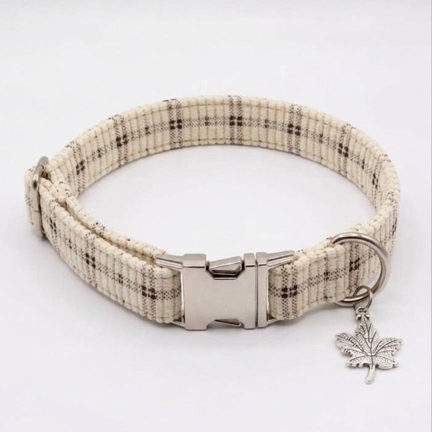 Cream Corduroy Plaid Dog Collar