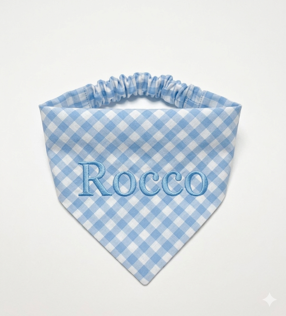 Blue Gingham Tailored Trails Scrunchie Bandana *PERSONALISED
