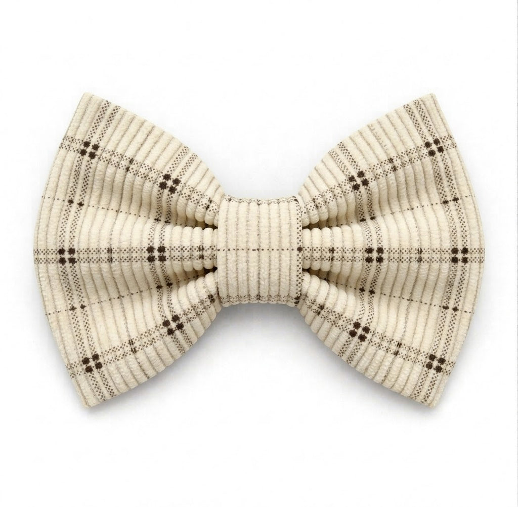 Cream Corduroy Plaid Bow Tie