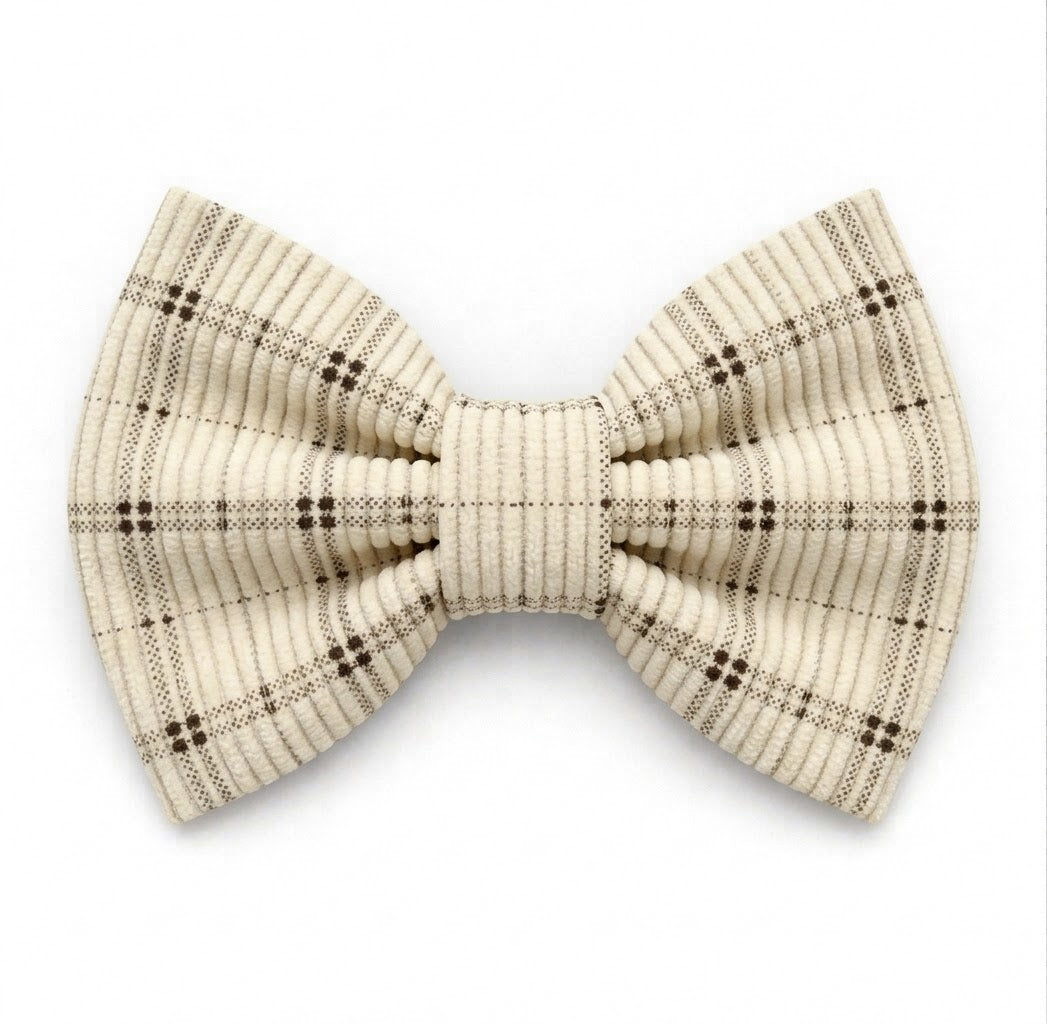 Cream Corduroy Plaid Bow Tie