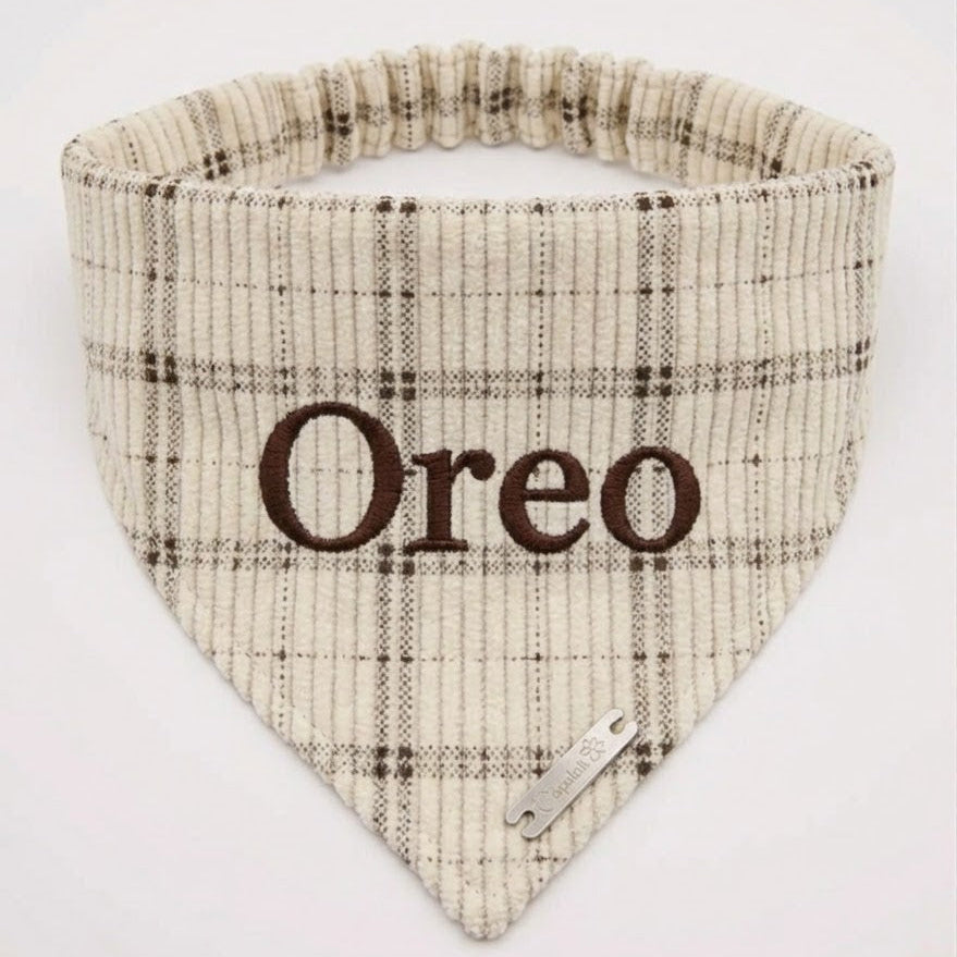 Cream Corduroy Plaid Personalized Dog Bandana