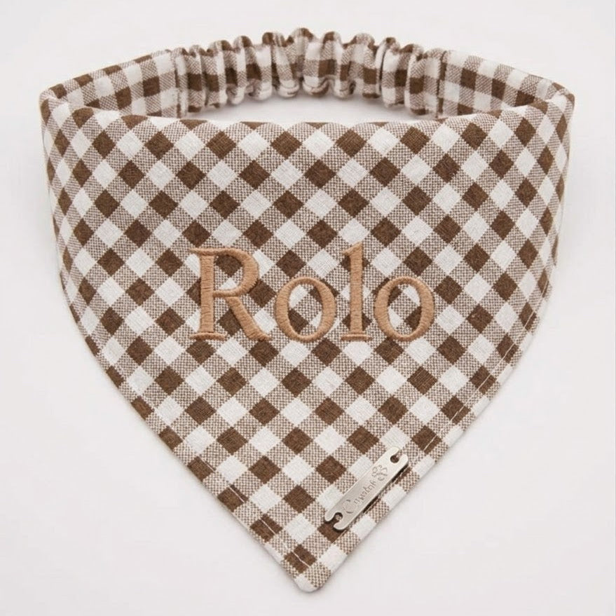 Espresso Gingham Personalized Dog Bandana