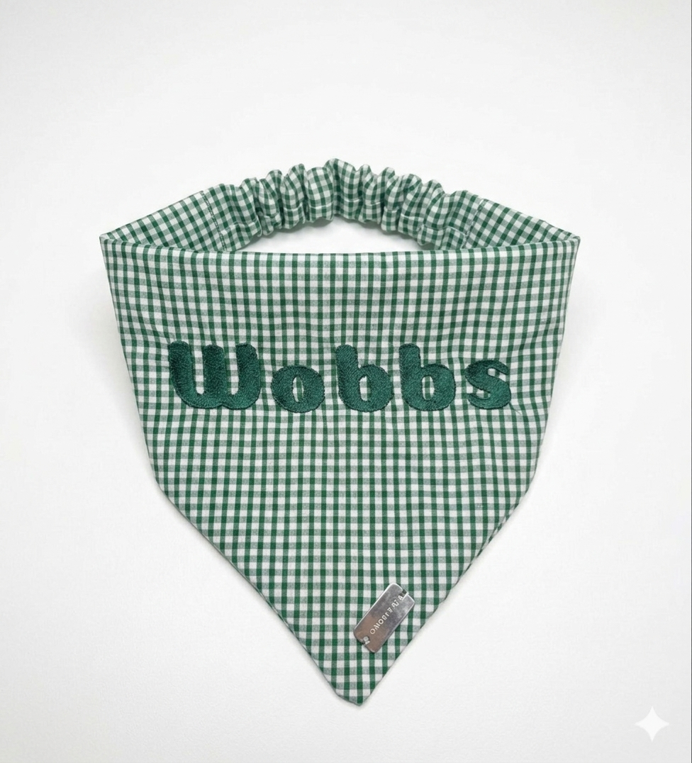 Green Ginghan Tailored Trails Scrunchie Bandana *PERSONALISED
